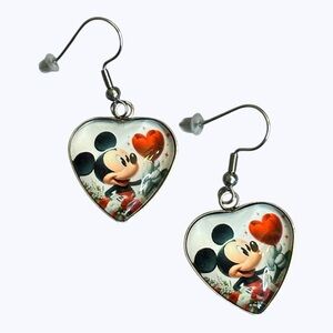 Mickey Mouse Heart Shaped Earrings Glass Dome
